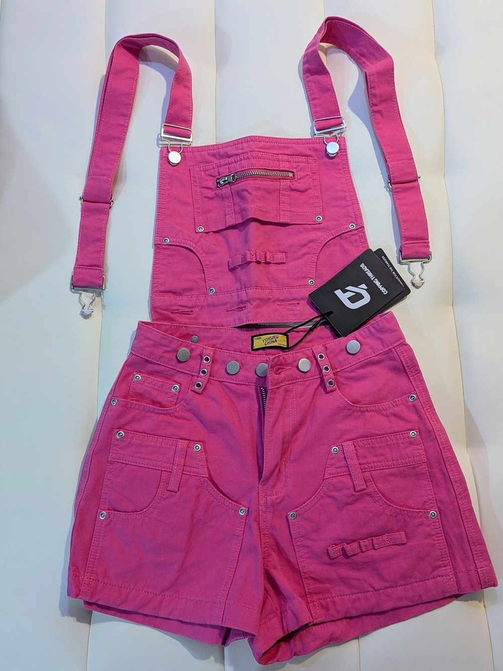 CoppingThreads Hot Pink Denim Short Utility Overalls